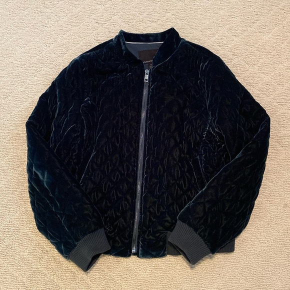 Banana Republic Dark green velvet quilted bomber jacket Womens size small - Picture 1 of 7